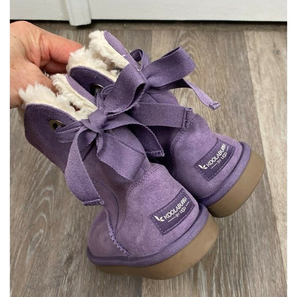 New KOOLABURRA BY UGG Andrah Suede Leather Short Boot Sz 2 Y  Big Girls Purple - Picture 3 of 12